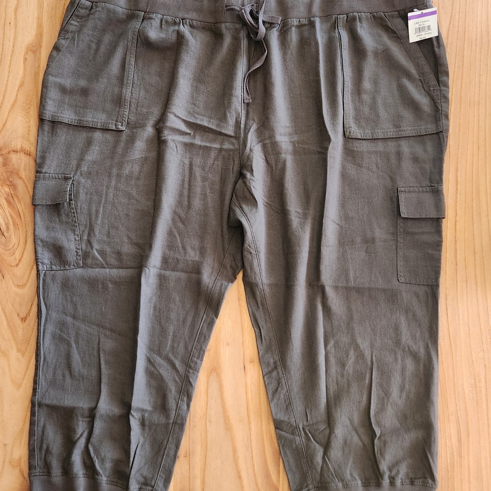 NWT Caslon Olive Green Linen Cargo Capri Joggers - 3X